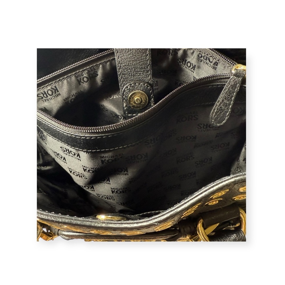 Michael KORS 𖦹 Limited Edition Grommet Large NS Satchel Handbag 𖦹 Black Leather - Picture 14 of 16